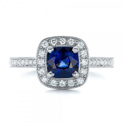 Ceylon Blue Sapphire Halo Natural Earth Mined Diamonds Ring 4 Ct 14K White Gold