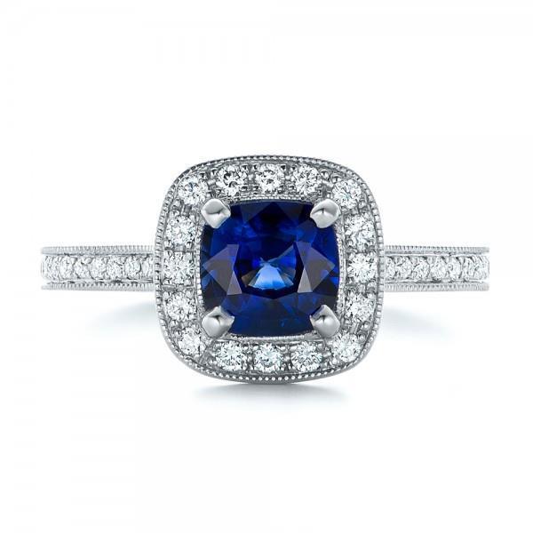Ceylon Blue Sapphire Halo Diamonds Ring 4 Ct 14K White Gold - Gemstone Ring-harrychadent.ca