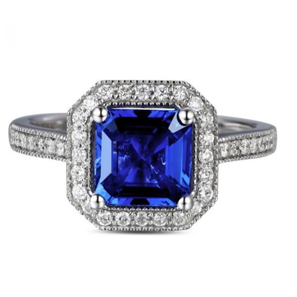 Ceylon Blue Sapphire Jewelry Diamond Wedding Ring Gold White 4 Carats - Gemstone Ring-harrychadent.ca