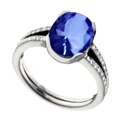 Ceylon Blue Sapphire Oval Round Natural Earth Mined Diamond 3.75 Carat Anniversary Ring