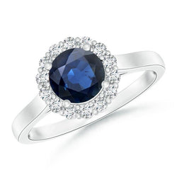 Ceylon Blue Sapphire Ring Round Natural Earth Mined Diamond 2.45 Carats White Gold 14K