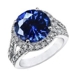 Ceylon Blue Sapphire Round Cut Diamond Ring 3.75 Carats Gold Jewelry - Gemstone Ring-harrychadent.ca