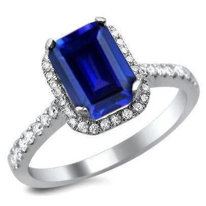 Ceylon Blue Sapphire With Diamonds Ring 3.50 Ct White Gold 14K - Gemstone Ring-harrychadent.ca