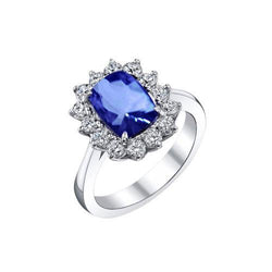Ceylon Sapphire 4.25 Carat Natural Earth Mined Diamonds Ring White Gold 14K