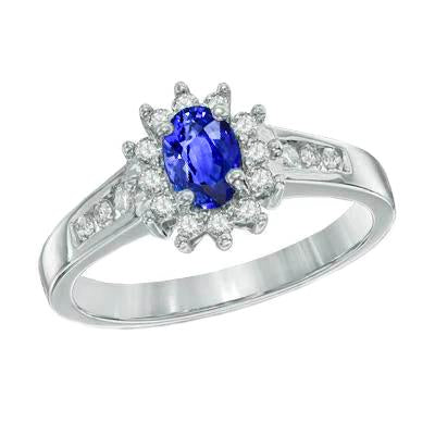 Ceylon Sapphire And Diamond Engagement Ring 1.90 Carats White Gold 14K - Gemstone Ring-harrychadent.ca