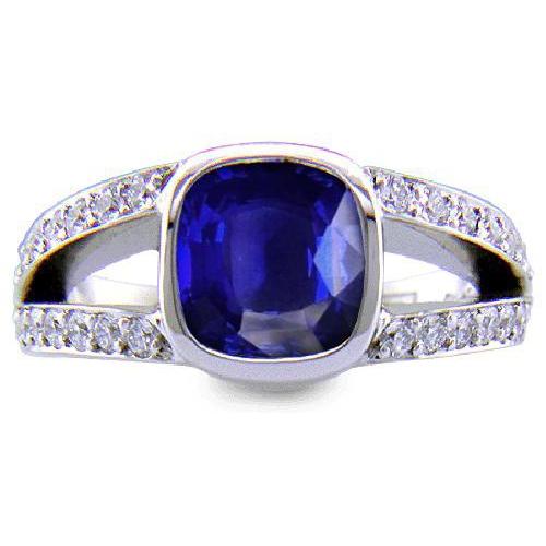 Ceylon Sapphire And Diamond Ring White Gold 14K 4.5 Carats - Gemstone Ring-harrychadent.ca