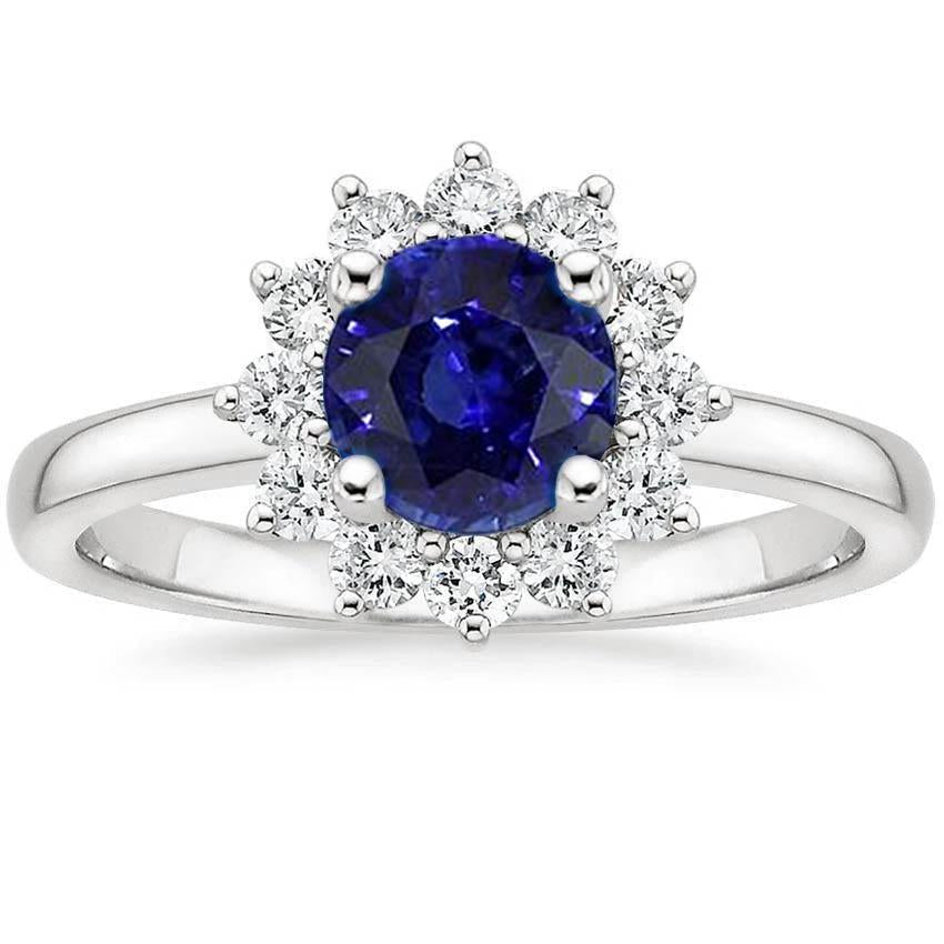 Ceylon Sapphire And Diamonds 2.20 Carats Ring White Gold 14K - Gemstone Ring-harrychadent.ca