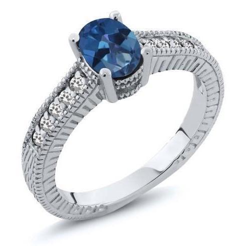 Ceylon Sapphire And Diamonds 2 Carats Anniversary Ring White Gold 14K - Gemstone Ring-harrychadent.ca