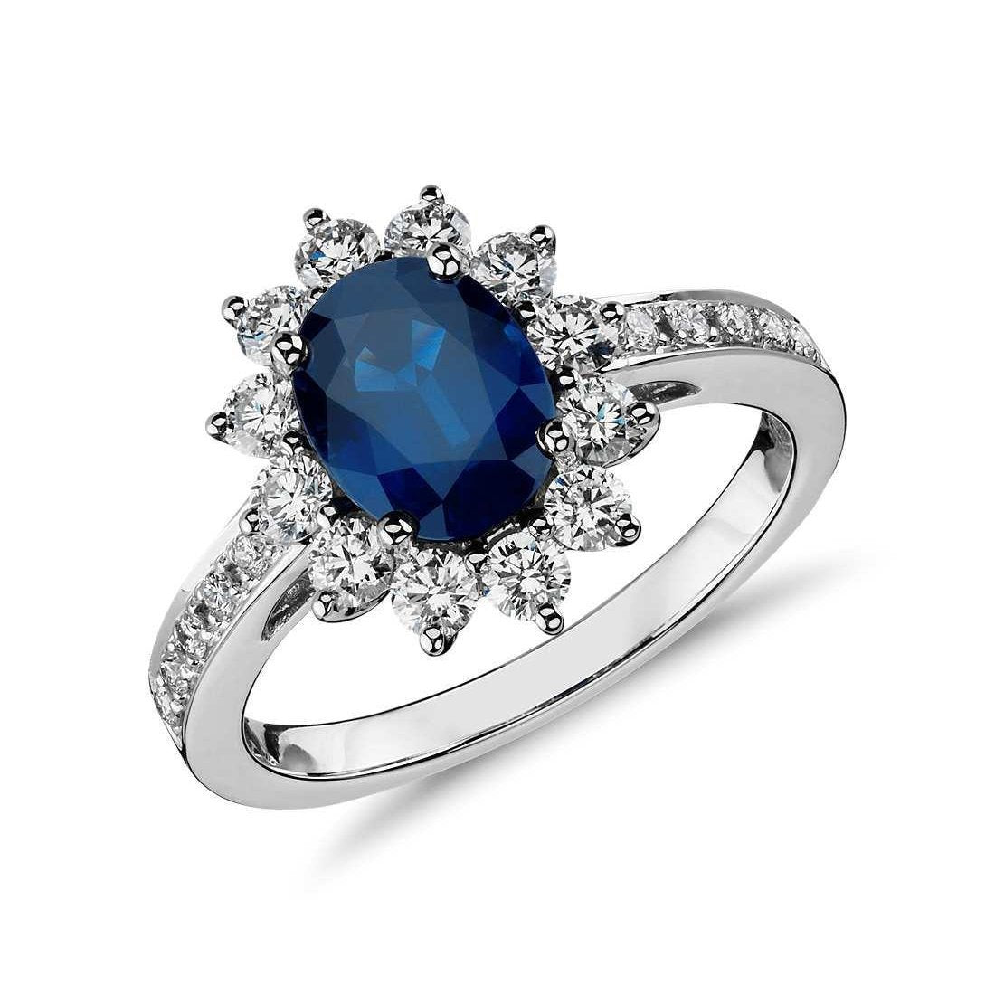 Ceylon Sapphire And Diamonds 4 Carats Anniversary Ring Prong Set - Gemstone Ring-harrychadent.ca