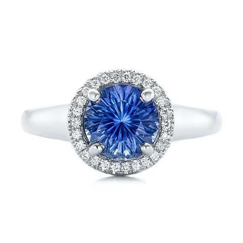 Ceylon Sapphire And Diamonds Engagement Ring 3.75Ct White Gold 14K - Gemstone Ring-harrychadent.ca