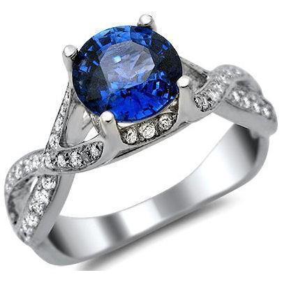 Ceylon Sapphire And Round Diamonds 3 Ct Ring White Gold 14K - Gemstone Ring-harrychadent.ca