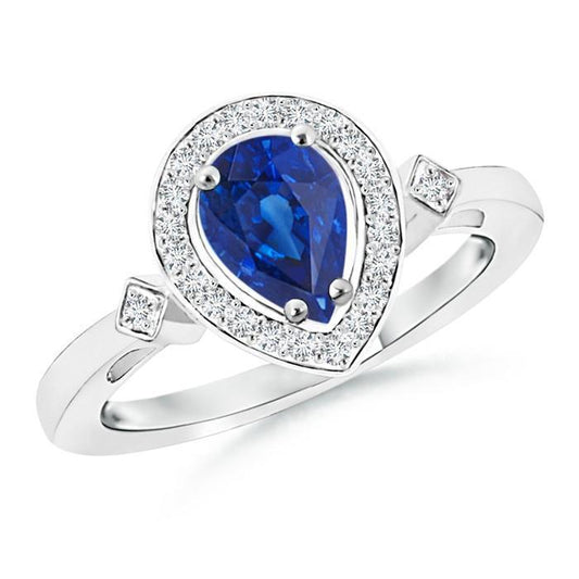 Ceylon Sapphire Diamonds 3.20 Carats Ring White Gold 14K - Gemstone Ring-harrychadent.ca
