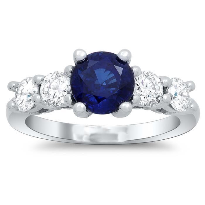 Ceylon Sapphire & Diamonds Gemstone Ring 2.90 Carats White Gold 14K - Gemstone Ring-harrychadent.ca