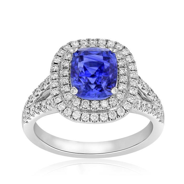 Ceylon Sapphire Double Halo Ring Solid Gold 14K Jewelry 3.5 Ct - Gemstone Ring-harrychadent.ca