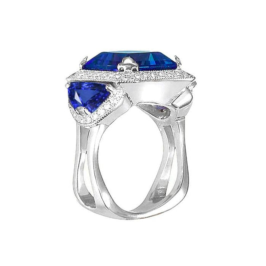 Ceylon Sapphire Gold Engagement Ring Round Diamonds 6.01 Ct. - Gemstone Ring-harrychadent.ca