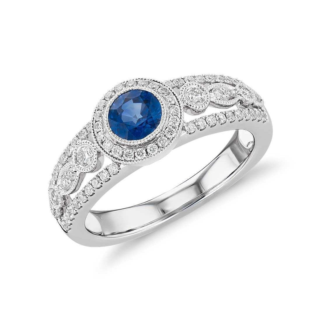 Ceylon Sapphire Jewelry Halo Diamond Ring Gold 14K 1.75 Ct - Gemstone Ring-harrychadent.ca
