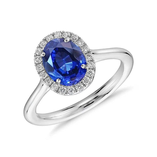 Ceylon Sapphire Oval With Diamonds Ring 3 Ct White Gold 14K - Gemstone Ring-harrychadent.ca