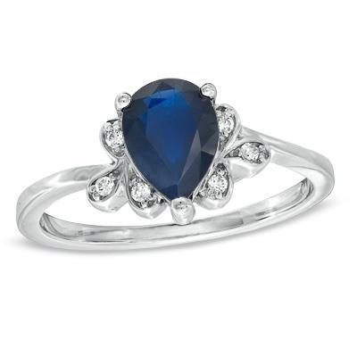 Ceylon Sapphire Pear Cut And Diamonds Anniversary Ring 2.30 Ct 14K - Gemstone Ring-harrychadent.ca