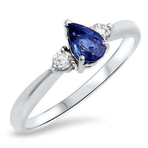 Ceylon Sapphire With Diamonds 3 Stone Ring 1.50 Carats White Gold 14K - Gemstone Ring-harrychadent.ca
