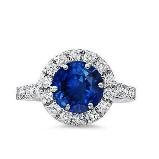 Ceylon Sapphire With Diamonds Engagement Ring 3.90 Ct White Gold 14K - Gemstone Ring-harrychadent.ca