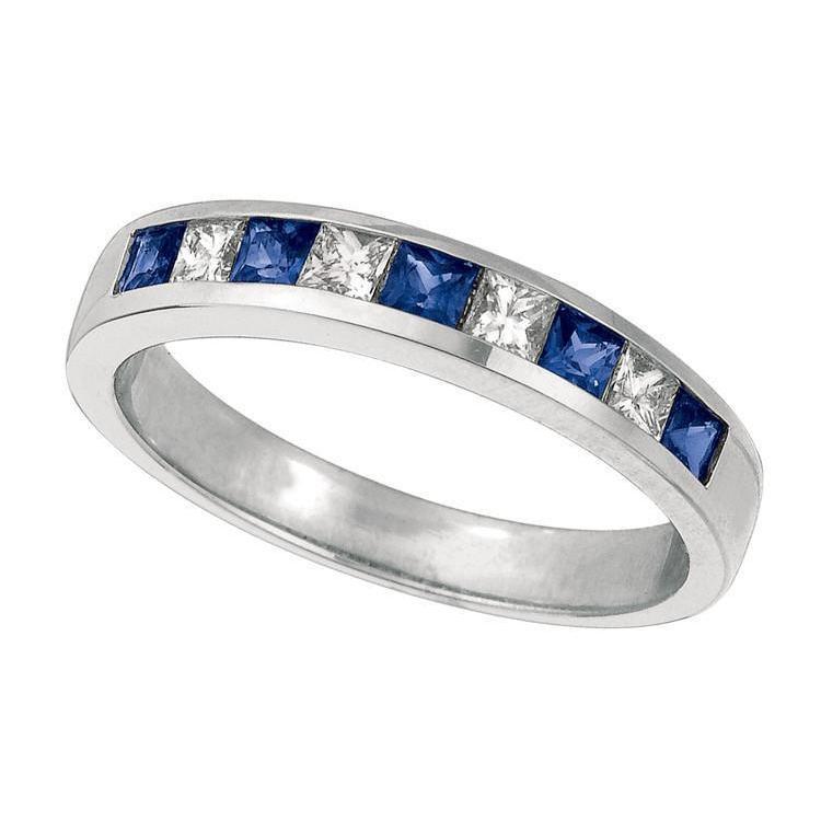 Channel Setting 0.90 Ct. Sapphire & Princess Cut Diamond Ring WG 14K - Gemstone Ring-harrychadent.ca