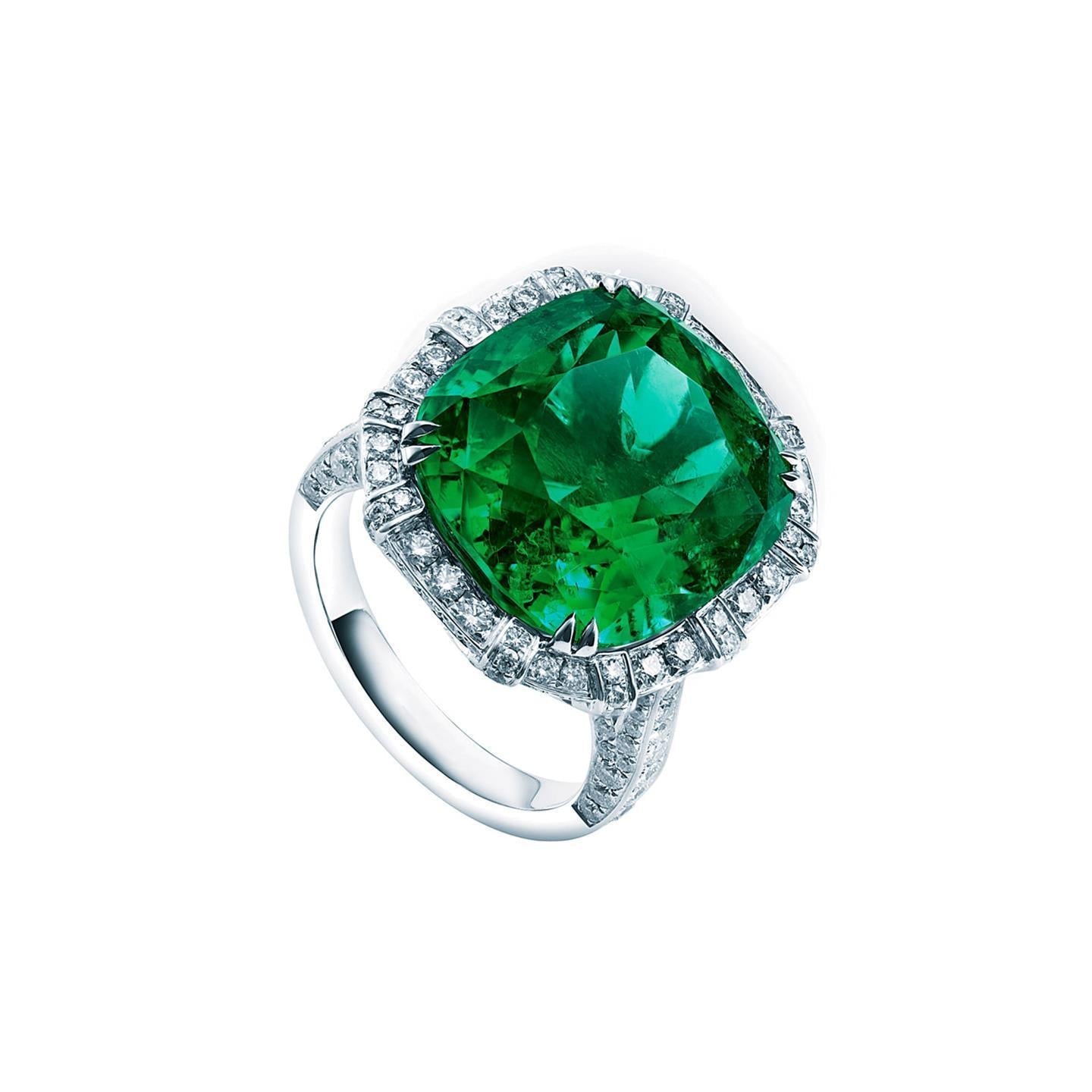 Colombian Green Emerald With Diamonds Ring 4 Carats - Gemstone Ring-harrychadent.ca