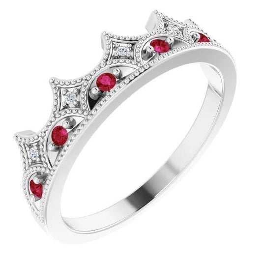 Crown Style Diamond & Ruby Stone Ring White Gold 14K 1.40 Carats - Gemstone Ring-harrychadent.ca