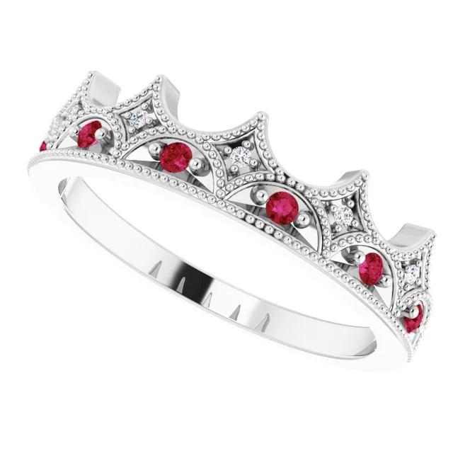 Crown Style Diamond & Ruby Stone Ring White Gold 14K 1.40 Carats - Gemstone Ring-harrychadent.ca
