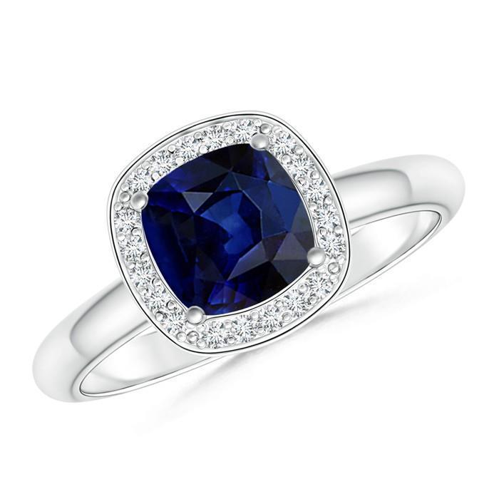 Cushion And Round Cut 3 Ct Sri Lanka Sapphire Ring White Gold 14K - Gemstone Ring-harrychadent.ca