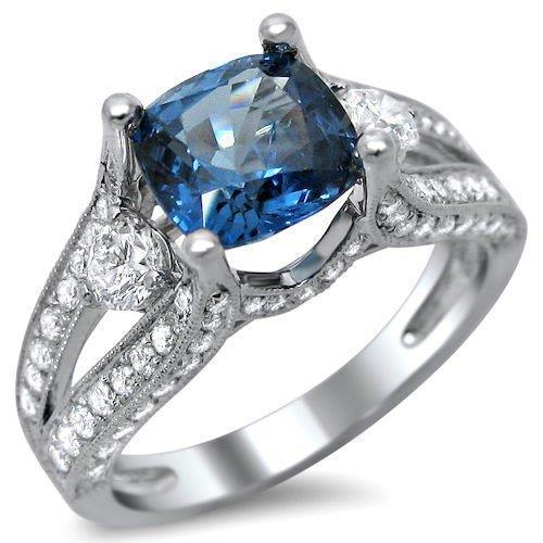 Cushion And Round Cut 5.40 Ct Sri Lankan Sapphire And Diamonds Ring - Gemstone Ring-harrychadent.ca