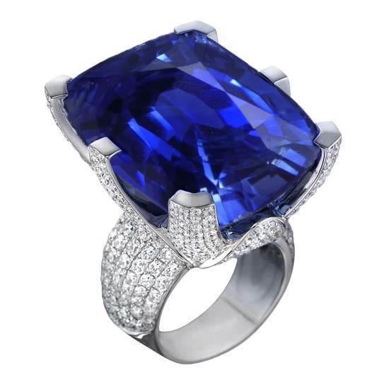 Cushion Ceylon Blue Sapphire And Round Diamonds 8.51 Carat Ring - Gemstone Ring-harrychadent.ca