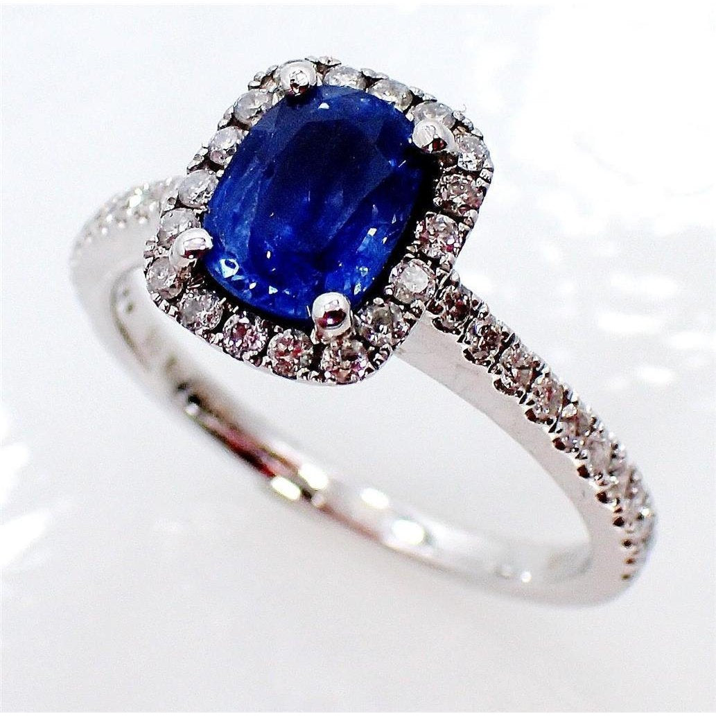 Cushion Ceylon Sapphire Diamond Ring Gold Jewelry 3.00 Ct - Gemstone Ring-harrychadent.ca