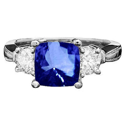 Cushion Ceylon Sapphire Round Diamonds 4.50 Carat 3-Stone Ring