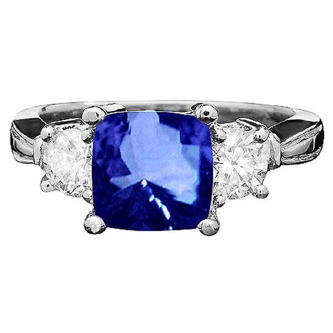 Cushion Ceylon Sapphire Round Diamonds 4.51 Carat 3-Stone Ring - Gemstone Ring-harrychadent.ca