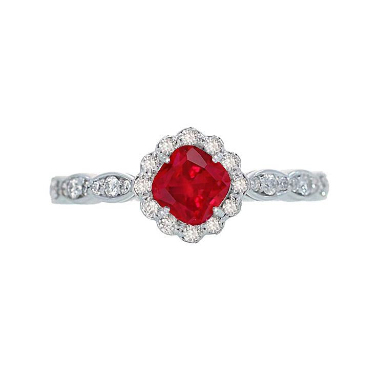 Cushion Cut Red Ruby Diamond Ring White Gold 14K 2.45 Carats - Gemstone Ring-harrychadent.ca