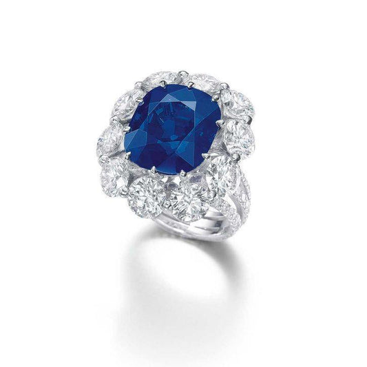 Cushion Sapphire And Round Diamonds 10.50 Ct Ring White Gold 14K - Gemstone Ring-harrychadent.ca