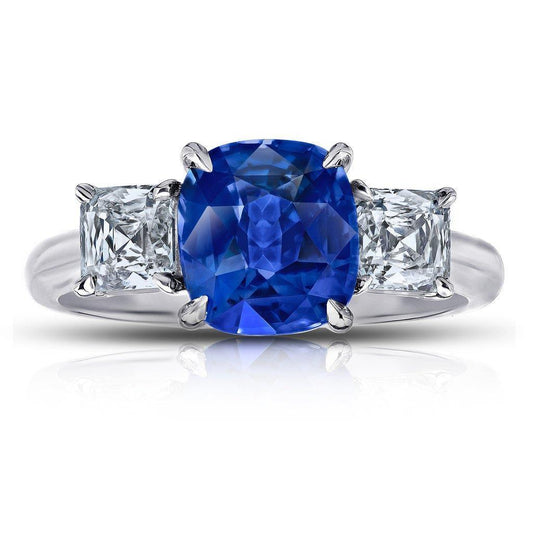 Cushion Sapphire With Diamonds 4 Carats Engagement Ring - Gemstone Ring-harrychadent.ca