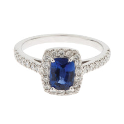 Cushion Sapphire With Round Natural Earth Mined Diamond 3.90 Ct. Ring White Gold 14K