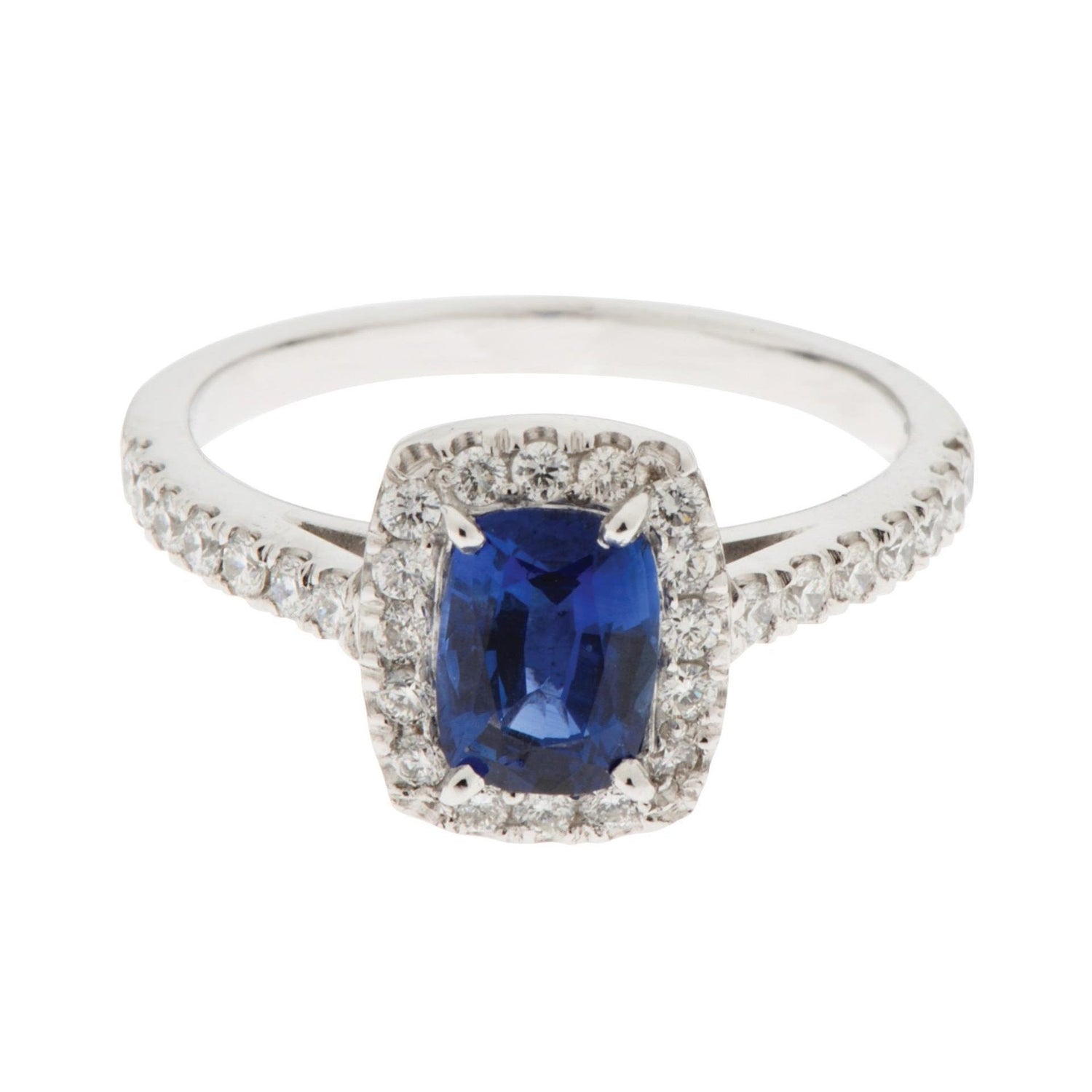 Cushion Sapphire With Round Diamond 3.90 Ct. Ring White Gold 14K - Gemstone Ring-harrychadent.ca