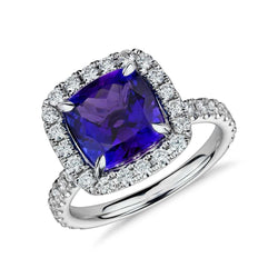 Cushion Shape 2.25 Carats Tanzanite With Natural Earth Mined Diamond Wedding Ring Jewelry