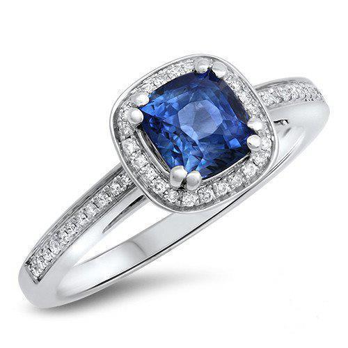 Cushion Sri Lanka Blue Sapphire Diamond Ring Solid Gold 1.70 Ct - Gemstone Ring-harrychadent.ca