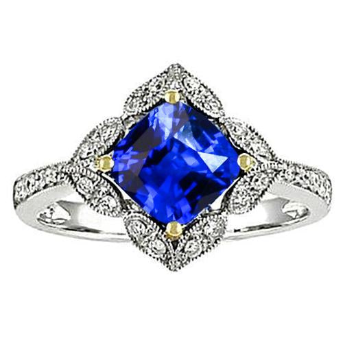 Cushion Sri Lanka Sapphire Diamonds Ring 5.66 Ct. Two Tone Gold - Gemstone Ring-harrychadent.ca