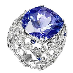 Cushion Sri Lanka Sapphire Natural Earth Mined Diamonds White Gold 14K Ring 8.50 Ct