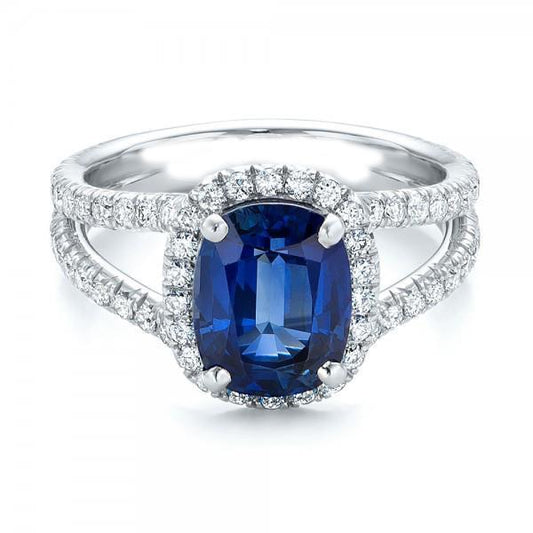 Cushion Sri Lanka Sapphire Round Halo Diamonds Ring 4.75 Ct - Gemstone Ring-harrychadent.ca