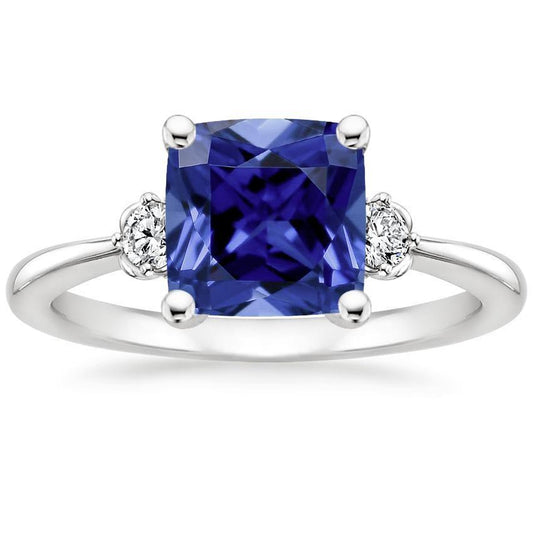 Cushion Sri Lankan Sapphire Diamond 3 Stone Ring 2.75 Carats - Gemstone Ring-harrychadent.ca