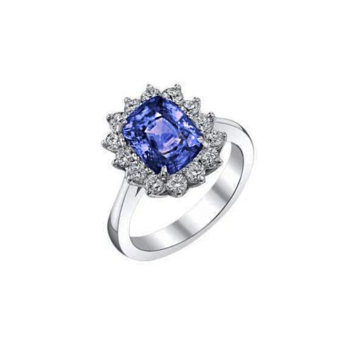 Cushion Tanzanite 4.30 Carat Diamonds Halo Ring White Gold 14K - Gemstone Ring-harrychadent.ca