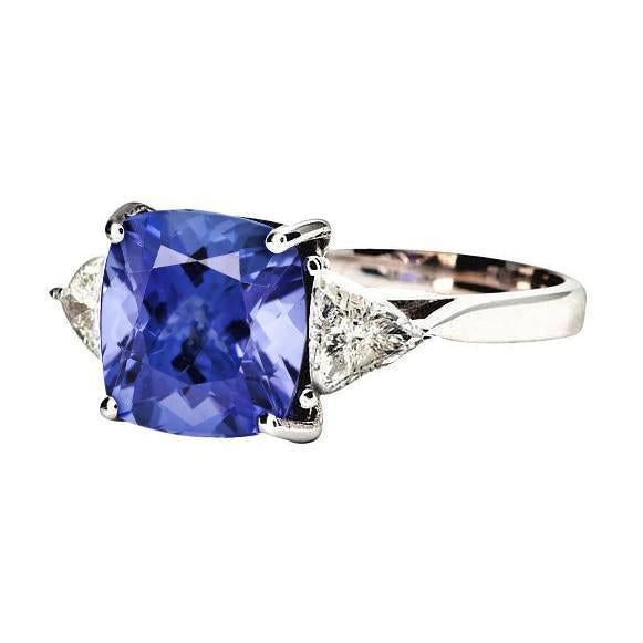 Cushion Tanzanite AAA Diamonds 3 Carat 3-Stone Ring White Gold 14K - Gemstone Ring-harrychadent.ca