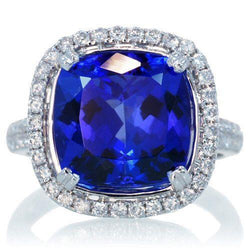 Cushion Tanzanite And Natural Earth Mined Diamond 6.50 Ct Wedding Ring 14K Gold