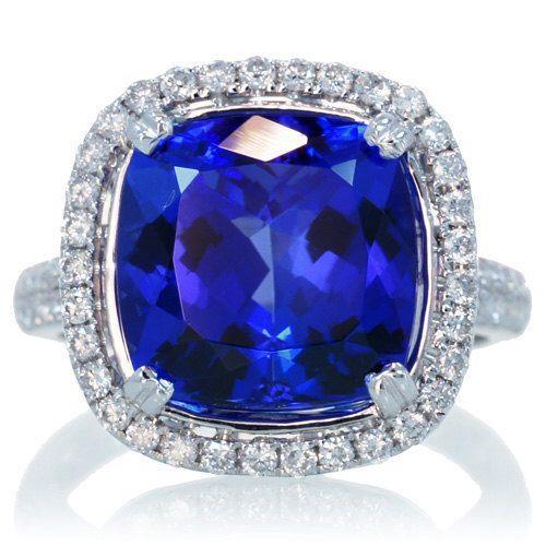 Cushion Tanzanite And Diamond 6.50 Ct Wedding Ring 14K Gold - Gemstone Ring-harrychadent.ca