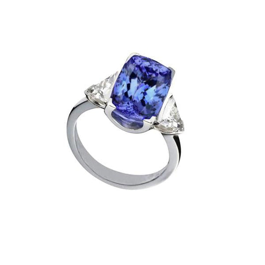 Cushion Tanzanite And Diamonds 3 Stone Ring 5 Carat White Gold - Gemstone Ring-harrychadent.ca